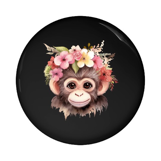 Monkey Chimpanzee Jungle Animal Boho Floral Ape Pin Buttons