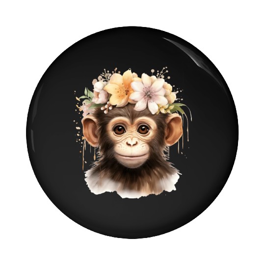 Monkey Chimpanzee Jungle Animal Boho Floral Ape Pin Buttons