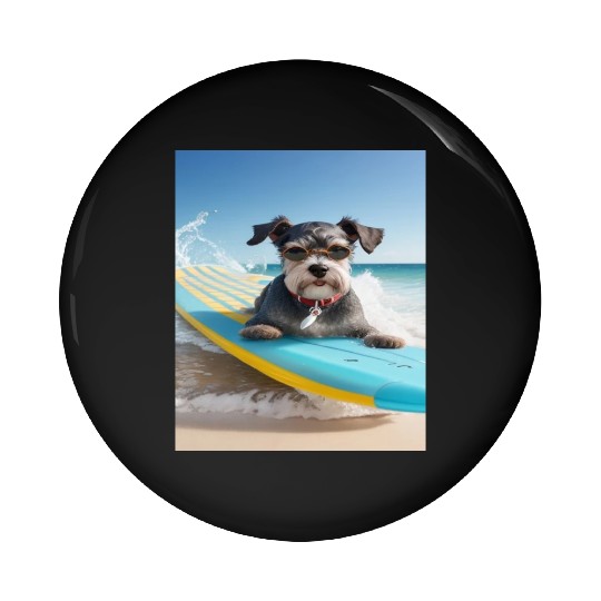Schnauzer Surfing at Beach On A Surfboard Pin Buttons