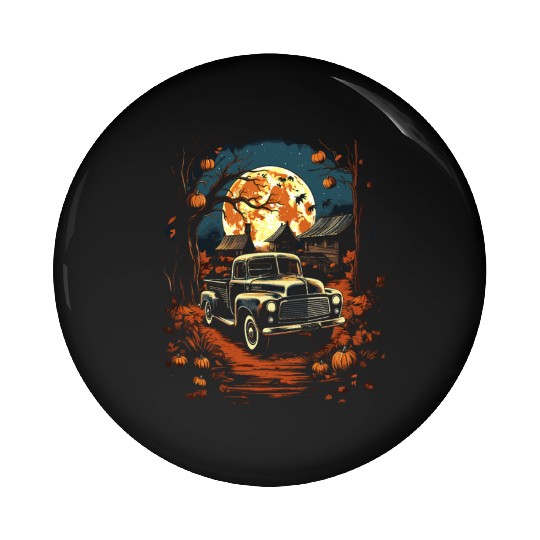 Creepy Old Truck Halloween Haunted Classic Truck Pin Buttons