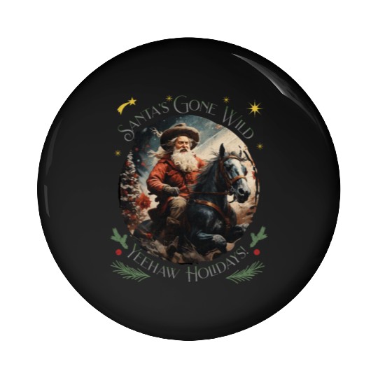 Retro Western Christmas Tree Santa Claus Cowboy Pin Buttons