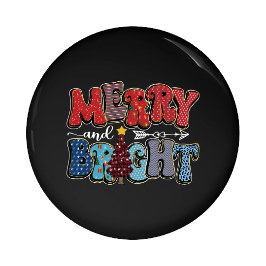 Merry and Bright Chistmas Tree Cute Christmas Pin Buttons