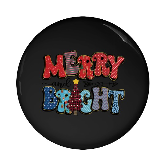 Merry and Bright Chistmas Tree Family Christmas Pin Buttons
