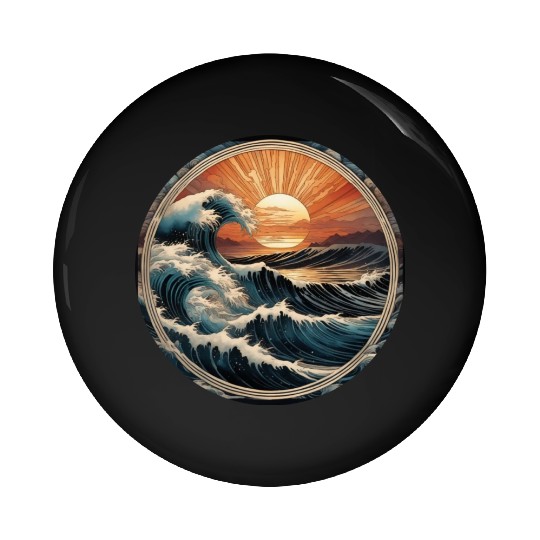Retro Great Ocean Waves at Sunset Pin Buttons