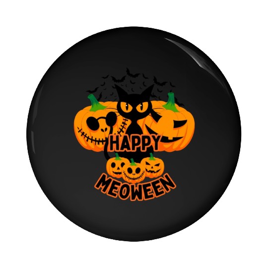 Happy Meoween Black Cat Pin Buttons