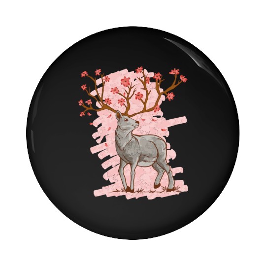 Cherry Blossom Deer Sakura Pin Buttons