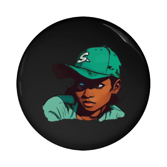 Light Skin Girl in Baseball Hat Pin Buttons