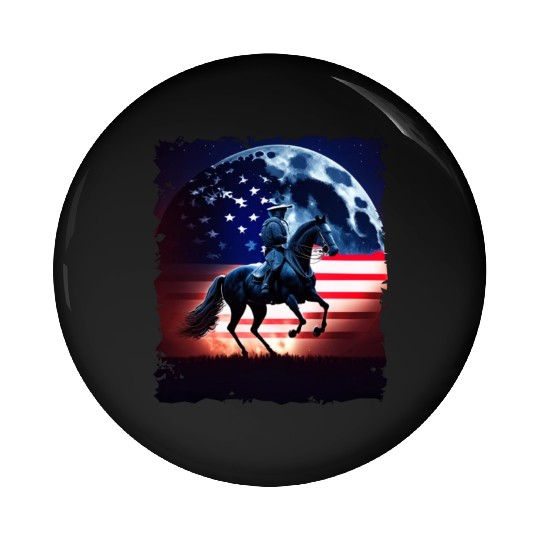 America horse under Moon with American Flag Pin Buttons
