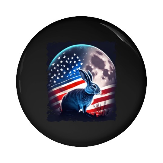 America rabbit under Moon with American Flag Pin Buttons