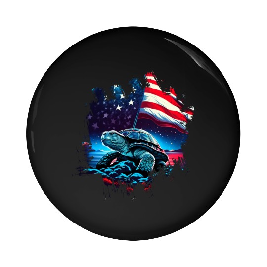 America turtle under Moon with American Flag Pin Buttons