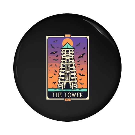 The Tower Tarot Skeleton Halloween Style Pin Buttons