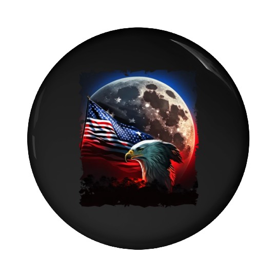 America eagle under Moon with American Flag Pin Buttons