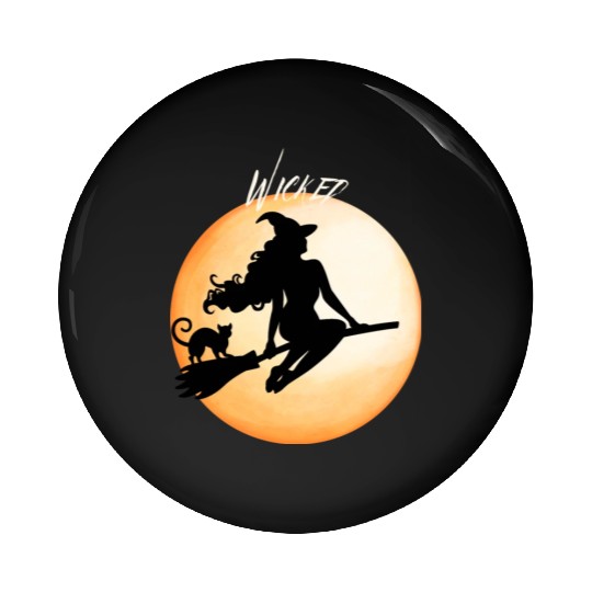 Wicked Cat Witch Funny Halloween Witch Pin Buttons