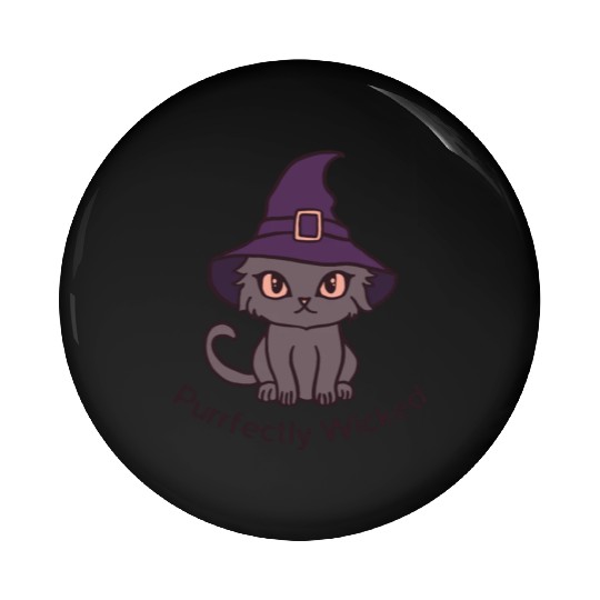 Wicked Cat Witch Funny Halloween Witch Pin Buttons