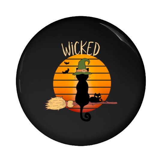 Wicked Cat Witch Funny Halloween Witch Pin Buttons