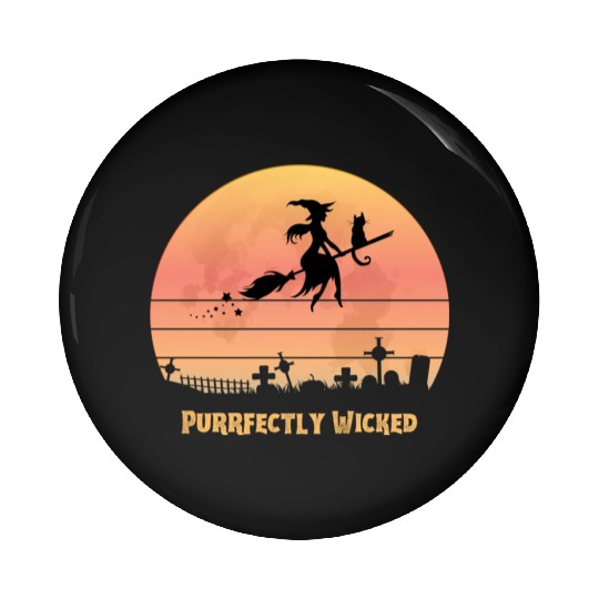 Wicked Cat Witch Funny Halloween Witch Pin Buttons