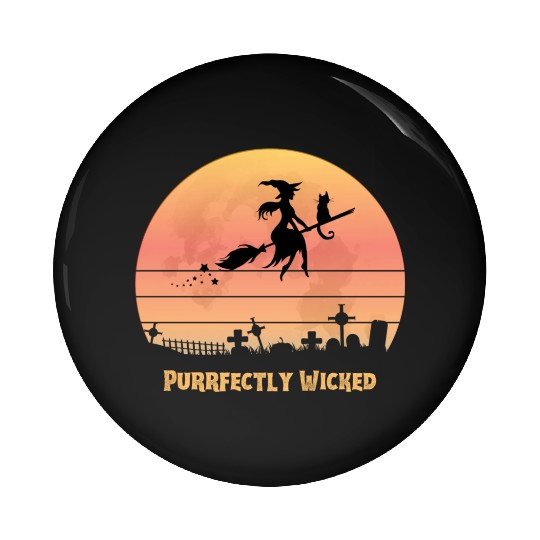 Wicked Cat Witch Funny Halloween Witch Pin Buttons