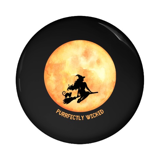 Wicked Cat Witch Funny Halloween Witch Pin Buttons