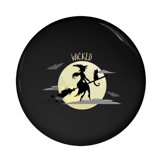 Wicked Cat Witch Funny Halloween Witch Pin Buttons