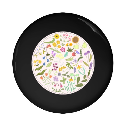 Colorful Wildflower Circle on Pink Pin Buttons