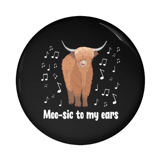 Moo-sic Funny Music Highland Cow Pin Buttons