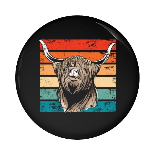 Retro Scottish Highland Cow Outfit Pin Buttons