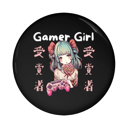 Gamer girl Anime Lollipop girl Pin Buttons