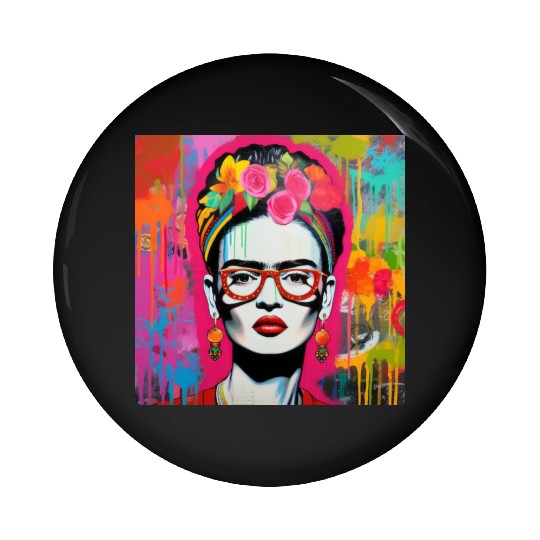 Frida Kahlo style urban art colorfull graffiti Pin Buttons