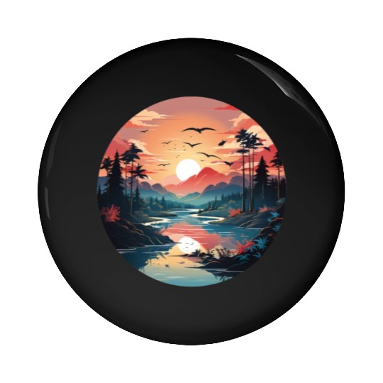 Sunrise Dawn Serene Lakeside Symphony Pin Buttons