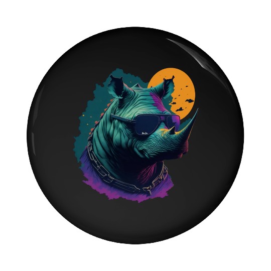 Rhino with Shades at night Pin Buttons