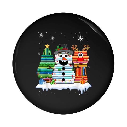 Christmas Tree Snowman Reindeer Book Stack Pin Buttons