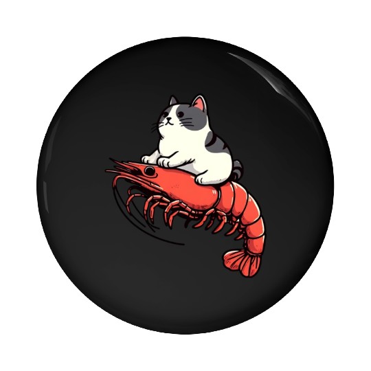 Cat rides shrimp Pin Buttons