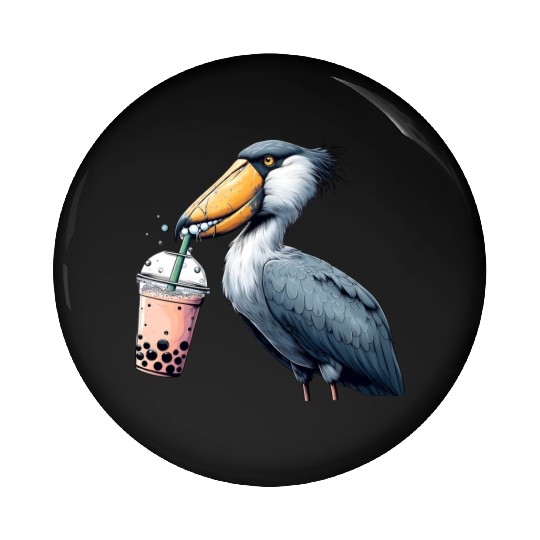Beaked stork with bubble tea Pin Buttons