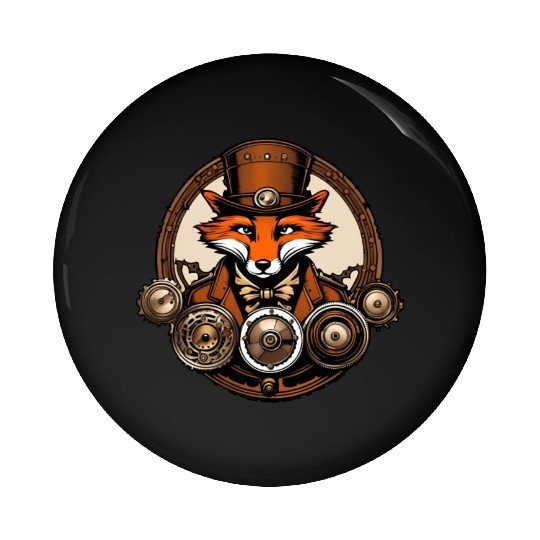 Steampunk Fox / Animal / Bronze / Old School Pin Buttons