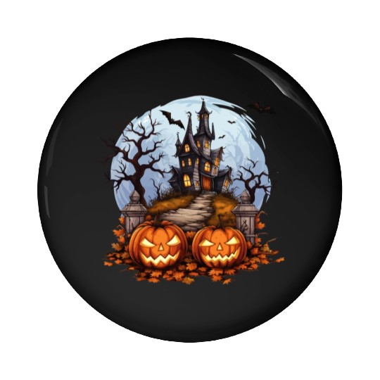 Spooky Haunted House Halloween Pumpkin Bat Pin Buttons