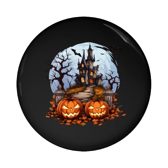 Spooky Haunted House Halloween Pumpkin Bat Pin Buttons