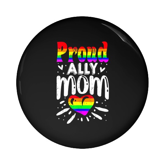Retro Proud Ally Mom Rainbow Heart LGBT Gay Pride Pin Buttons