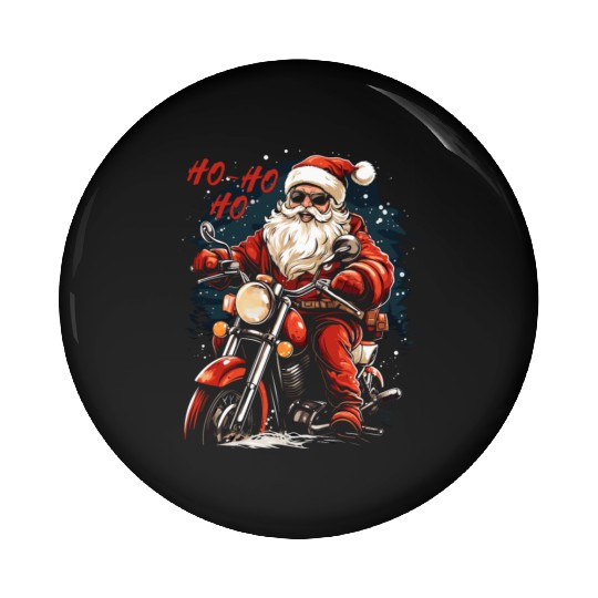 Motorcyclist Santa Claus Motorcycle Christmas Pin Buttons
