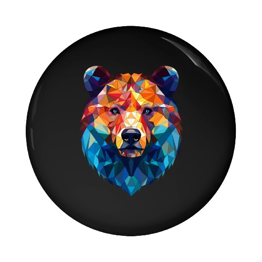 Wild Psychedelic Bear Geometric Vibrant Pin Buttons