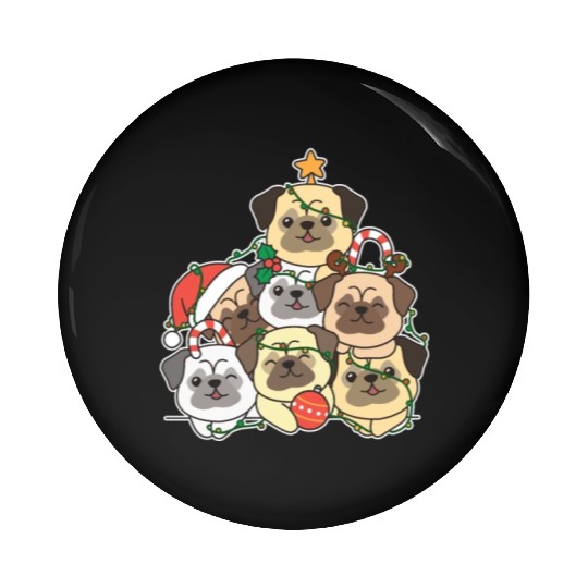 Pug Christmas Tree Funny Animal Christmas Pin Buttons