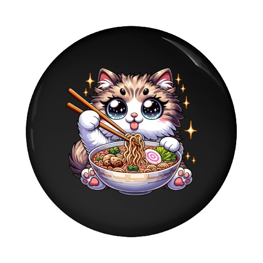 Ramen Cat Neko Noodles Japanese Anime Pin Buttons