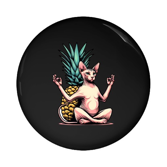 Meditating Sphynx cat with pineapple Pin Buttons