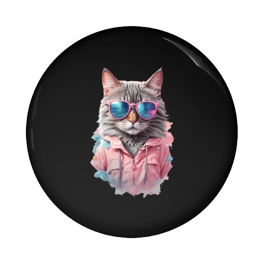 Modern Chic Cat In Pink Pastel Color Pin Buttons