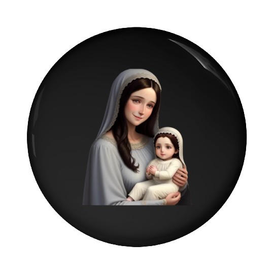 Smiling Mother Mary with Baby Jesus Pin Buttons