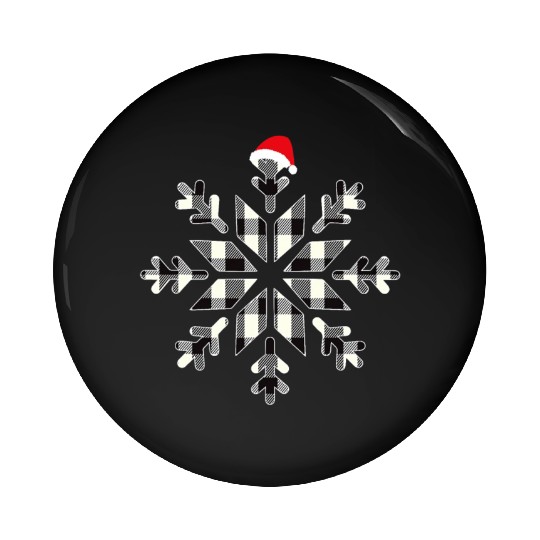 White Black Christmas Buffalo Plaid Snowflakes Pin Buttons