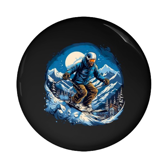 Skiing Off Piste Winter Fun for a Skiers Pin Buttons