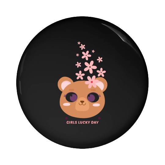 Teddy bear face with flower Pin Buttons