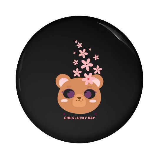 Teddy bear face with flower Pin Buttons