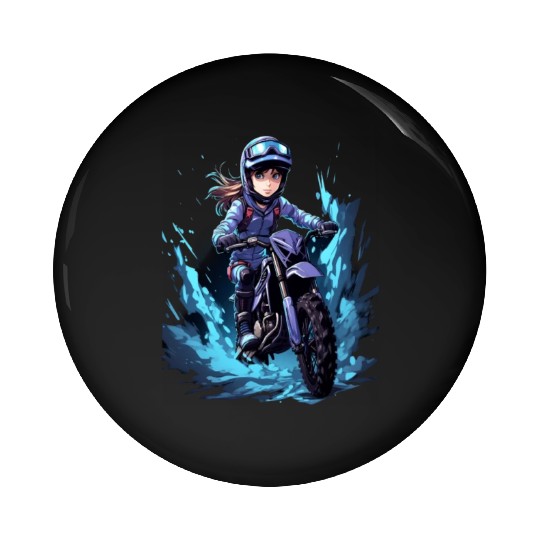 Dirt Bike Anime Girl Ice Racing Motorcycle Ice Pin Buttons