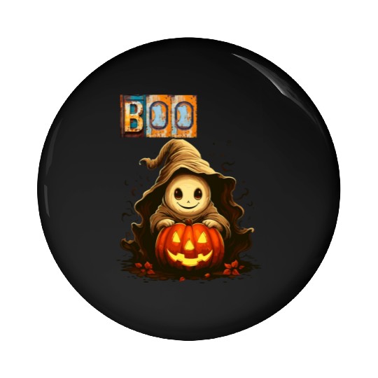 Adorable Boo Kid Ghosts With Pumpkin Pin Buttons